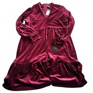 Elegant Velvet Dress - Burgundy - Brand New